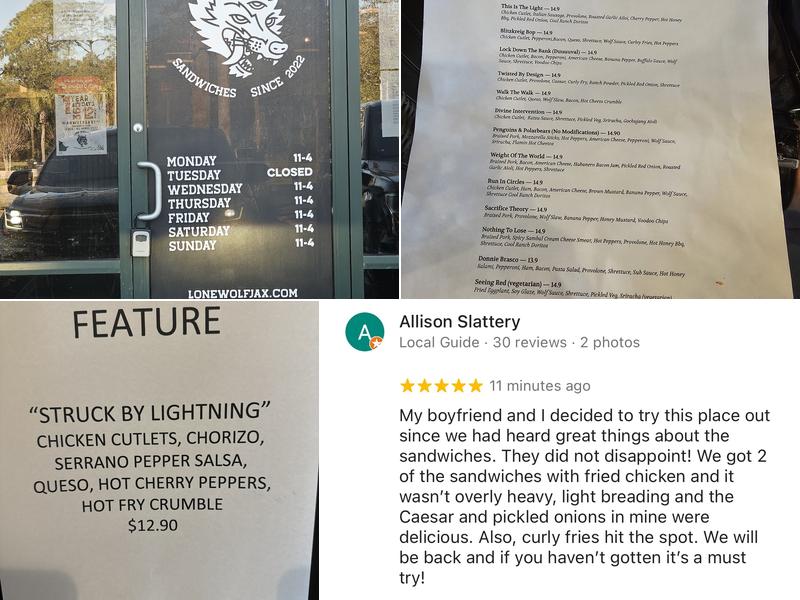 Lone Wolf Co. Menu