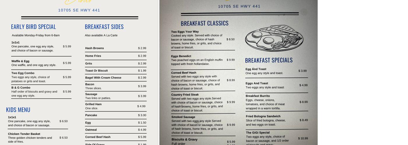 RJ's Diner Menu