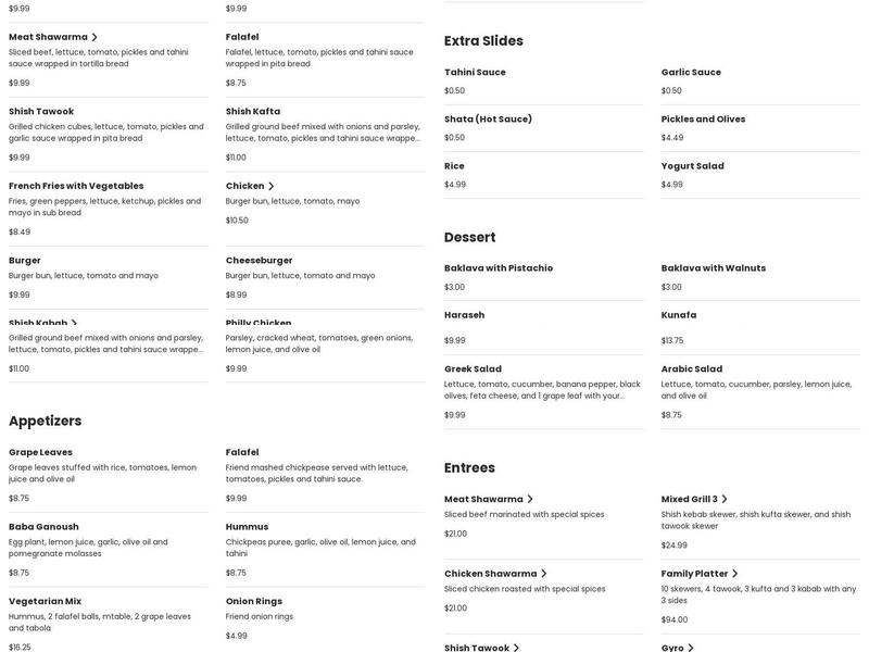 Tasty Mediterranean Grill Menu