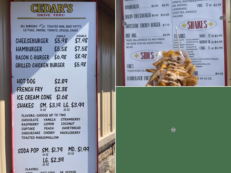 Cedar’s Drive Thru Menu