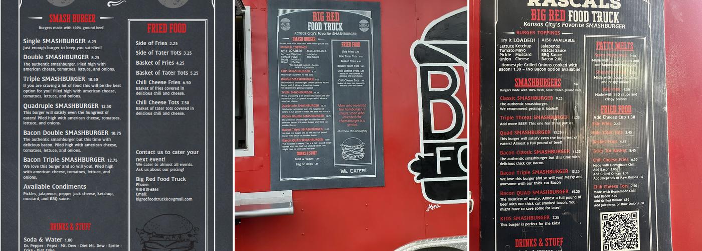 Rascals Big Red Food Truck Menu