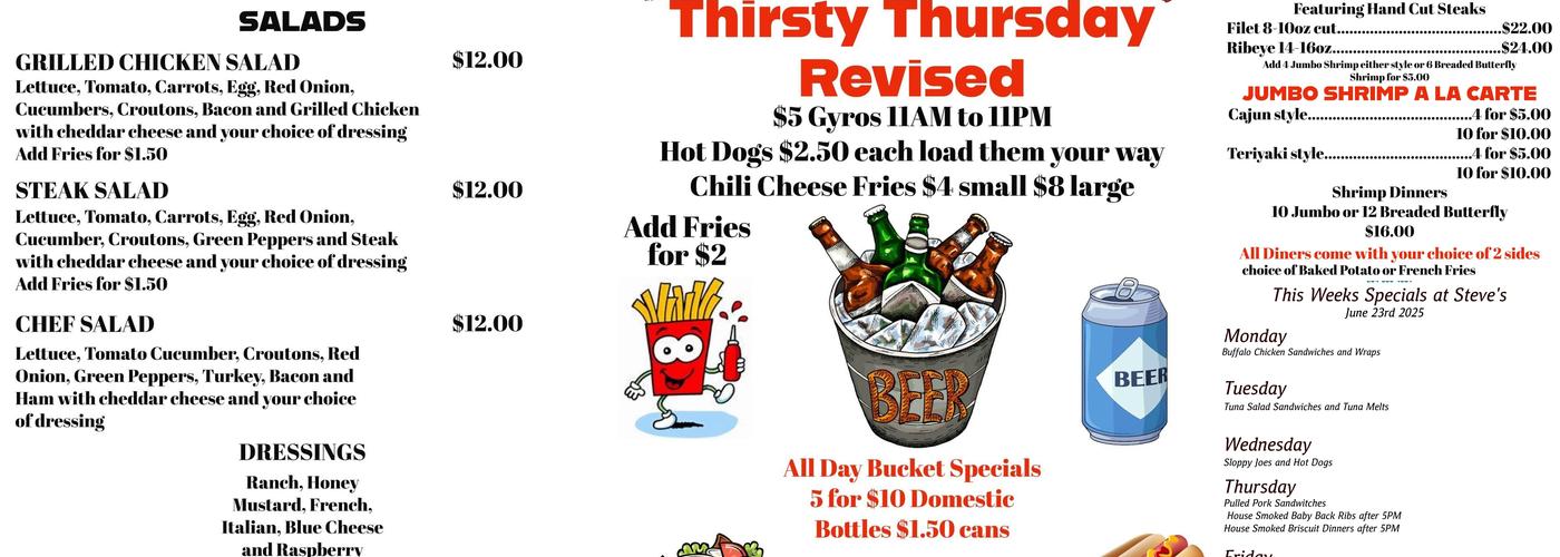 Steve’s Backroad bar & grill Menu