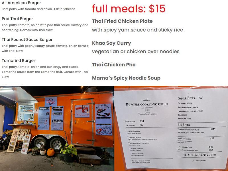 Thai Burger PDX Menu