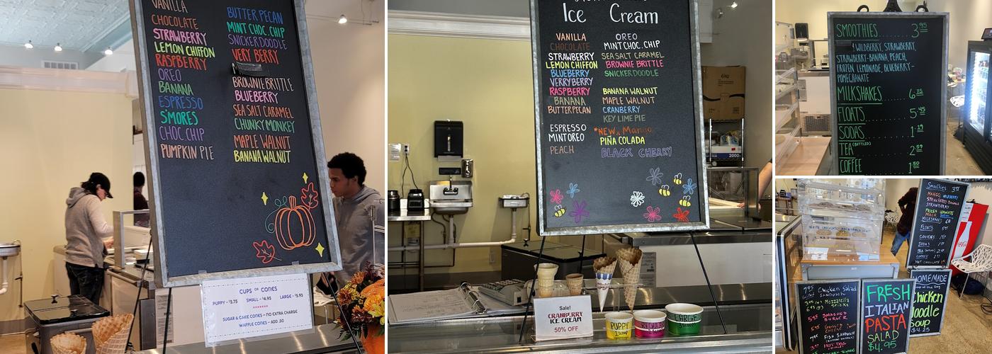 Dancing Dog Ice Cream Menu