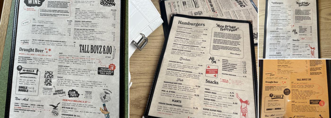 Class Clown Hamburgers Menu