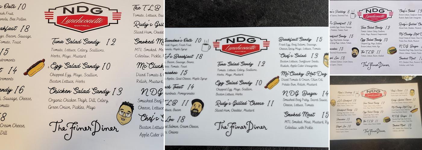 NDG Luncheonette Menu