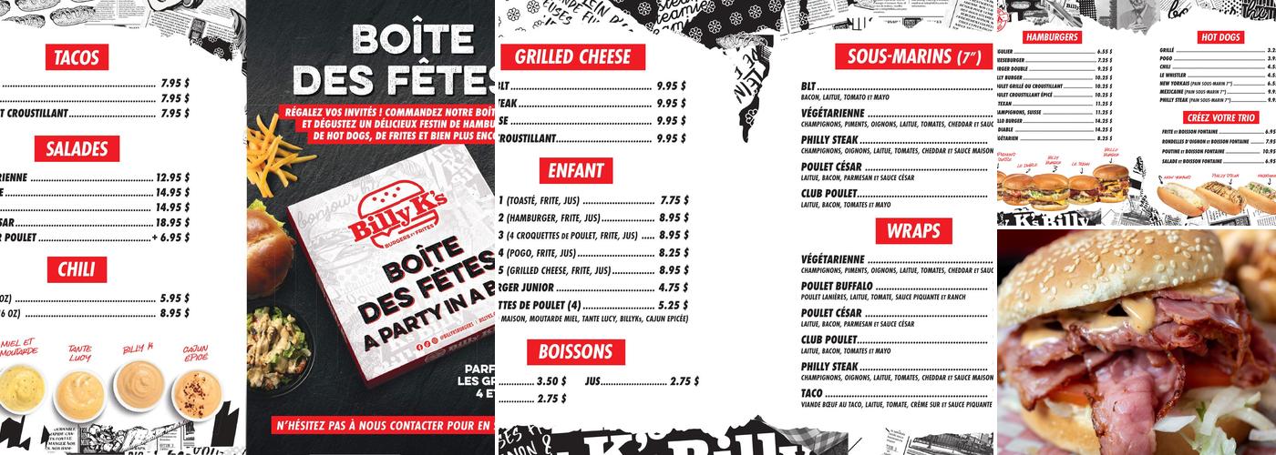Billy K's Menu