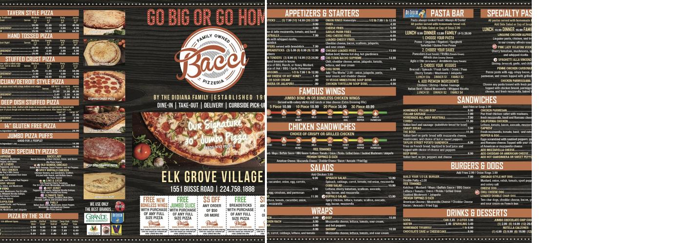 Bacci Pizzeria Menu