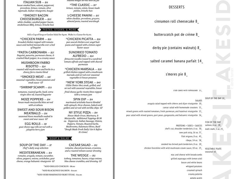 The Experience At Lakeside Menu