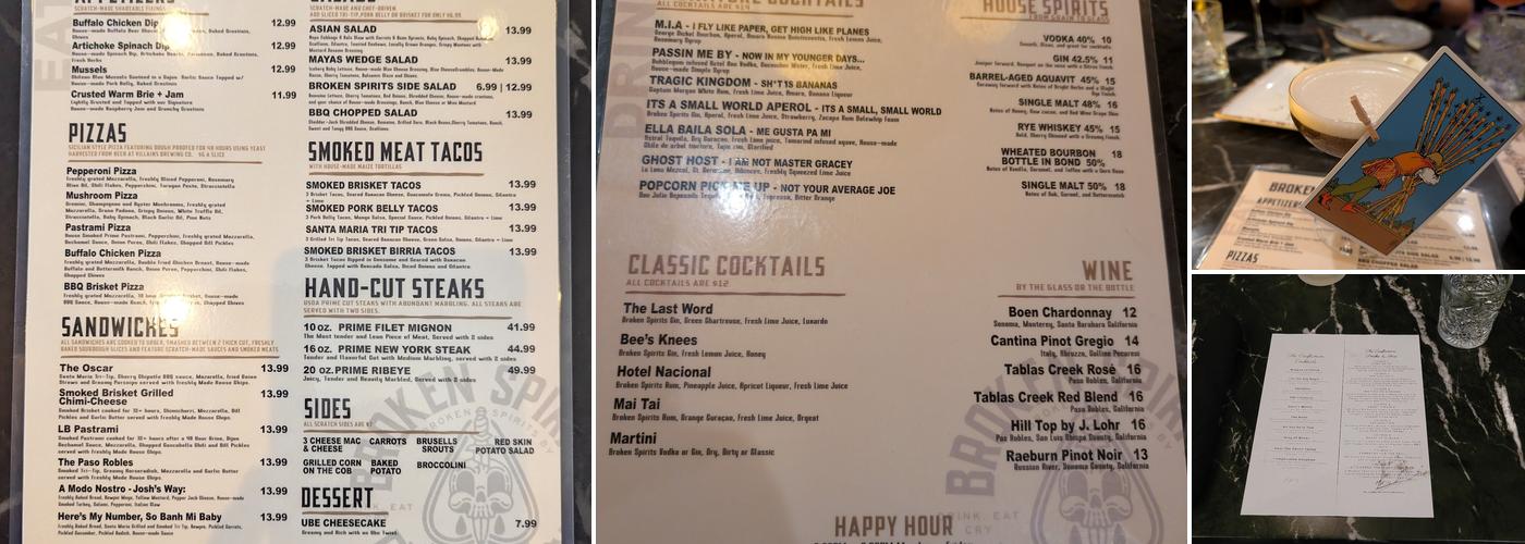 Broken Spirits Anaheim Menu