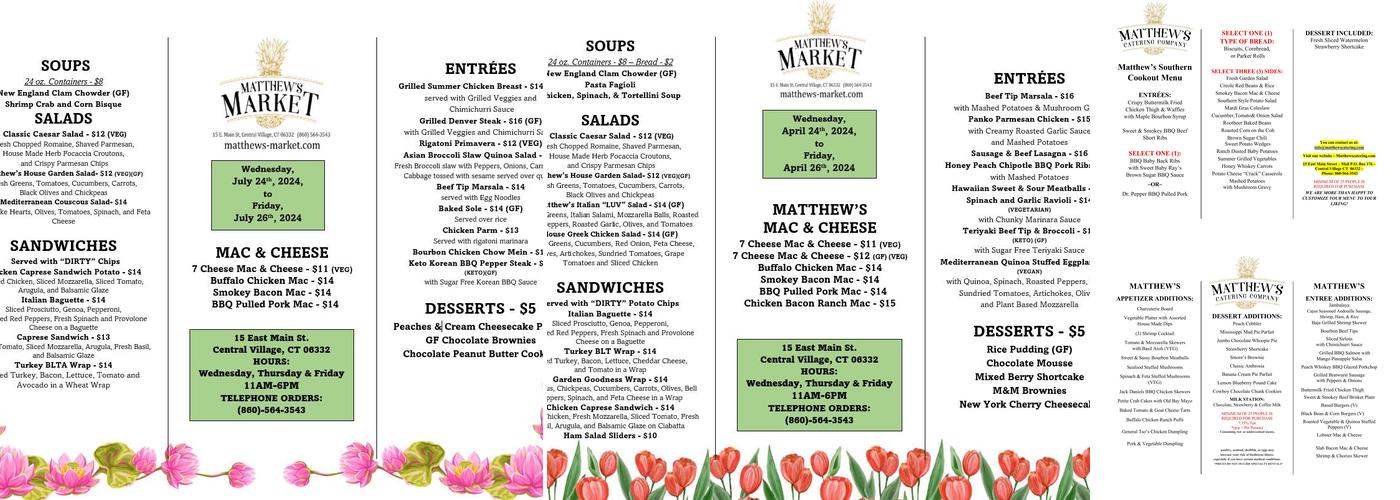 Matthews Catering Company Menu
