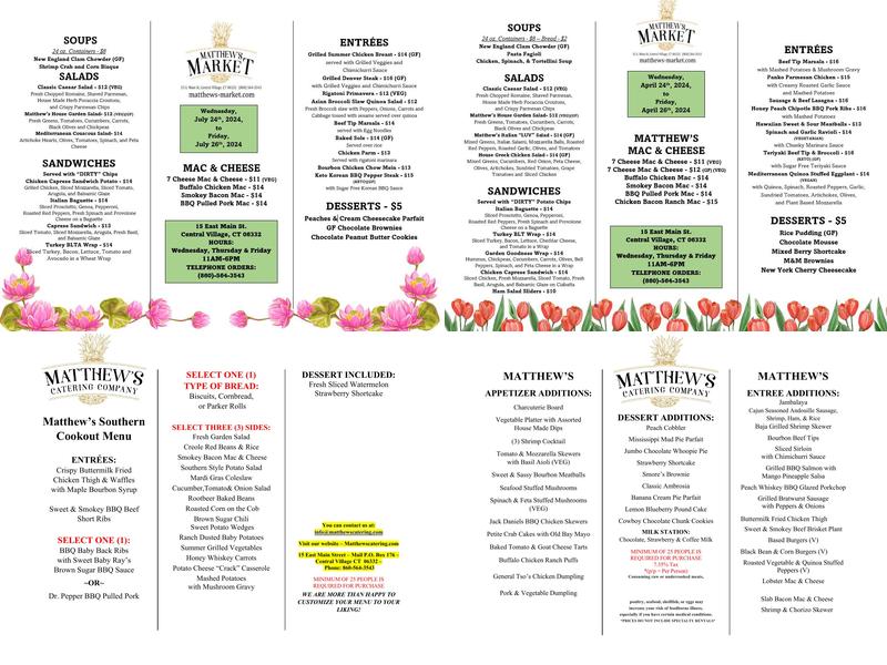 Matthews Catering Company Menu
