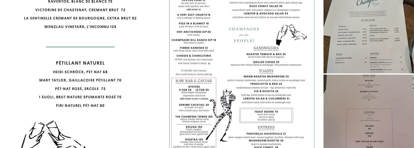 Champers Social Club Menu