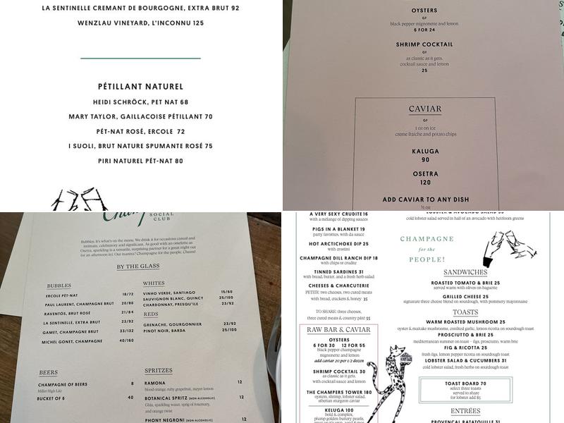 Champers Social Club Menu