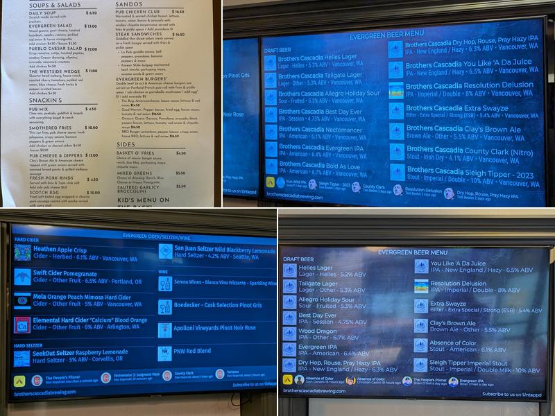 Brothers Cascadia Brewing Evergreen Pub Menu