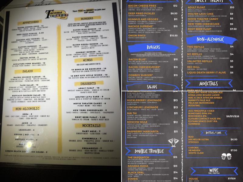 Tacoma Comedy Club - 6th and Proctor Menu