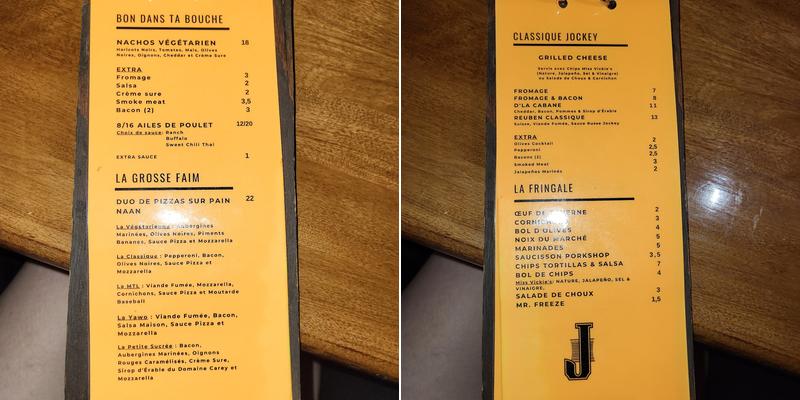 Bar Le Jockey Menu