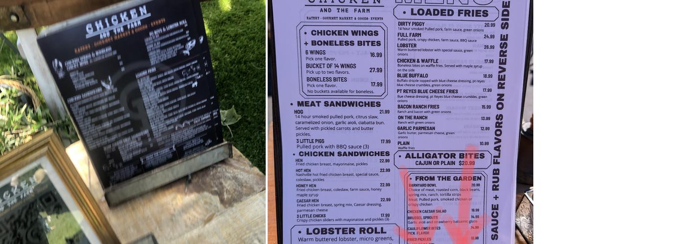 Chicken and the farm Menu