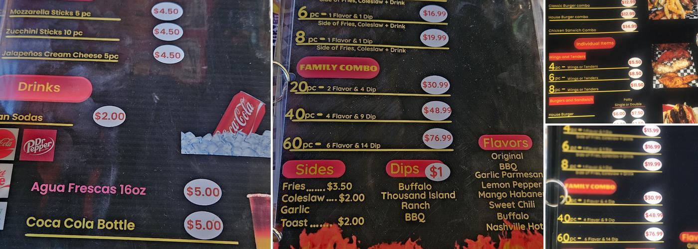 Hot Tender Wings Menu