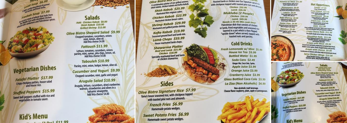 The Olive Bistro Menu