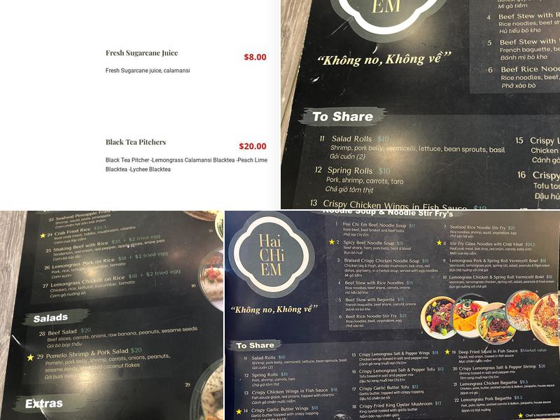 Hai Chi Em Modern Vietnamese Cuisine Menu