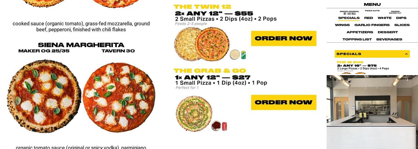 Maker Pizza Bayview Menu