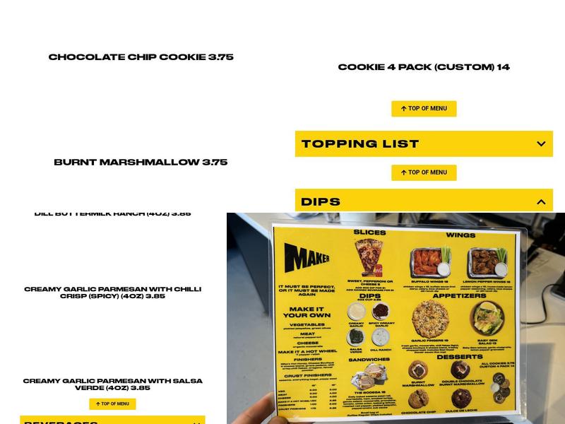 Maker Pizza Bayview Menu