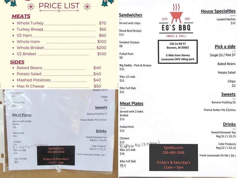 Eg’s bbq Menu