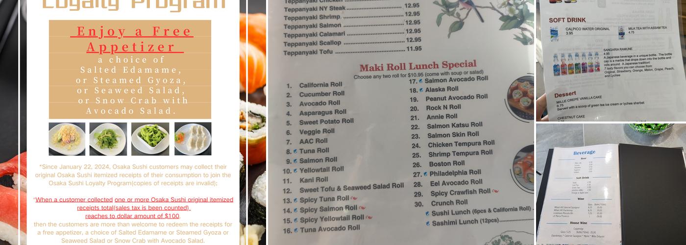 Osaka Sushi Menu