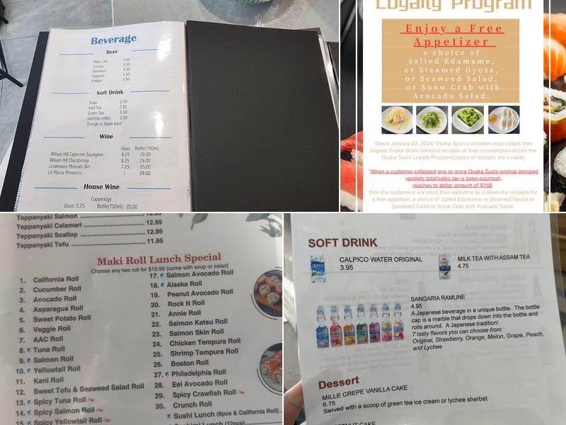 Osaka Sushi Menu