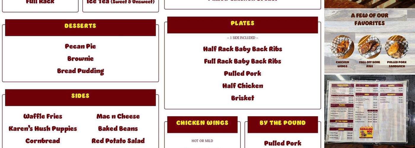 Squealing Hog BBQ Menu