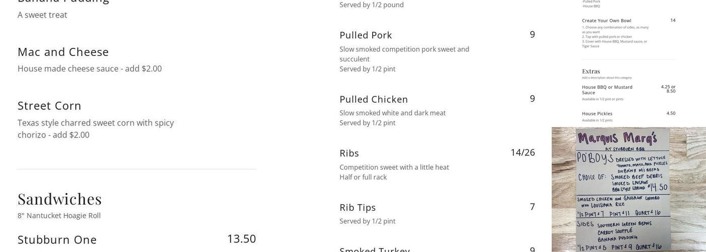 Stubburn bbq Menu