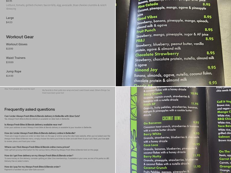 Always Fresh Bites & Blends Menu