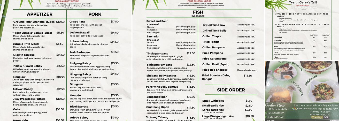 Tyang Gelay's grill Menu