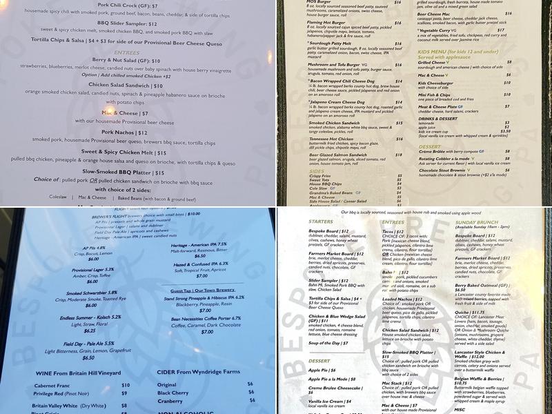 Bespoke Brewing Menu