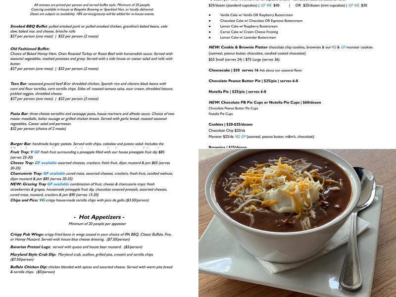 Bespoke Brewing Menu
