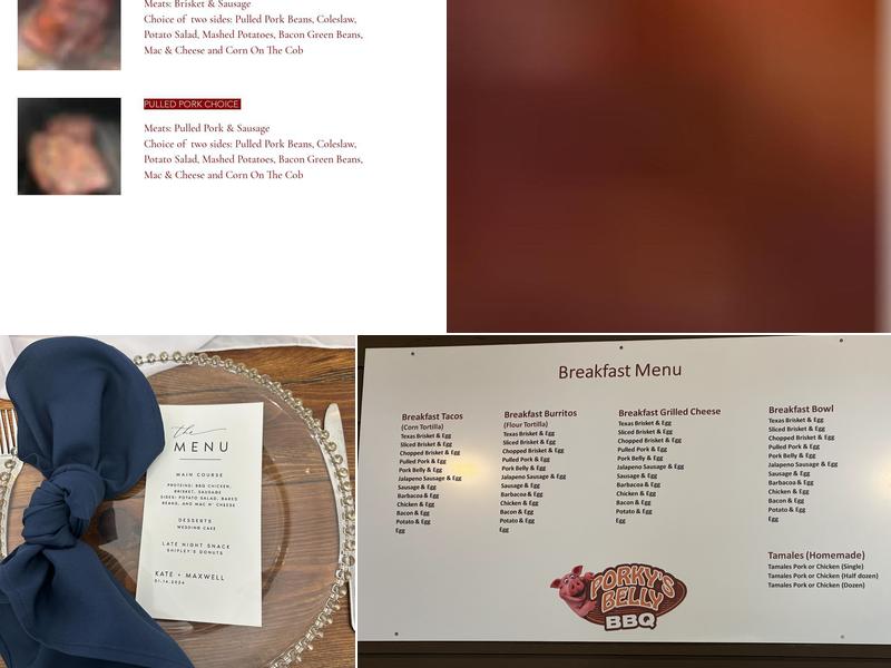 Porky's Belly BBQ Menu