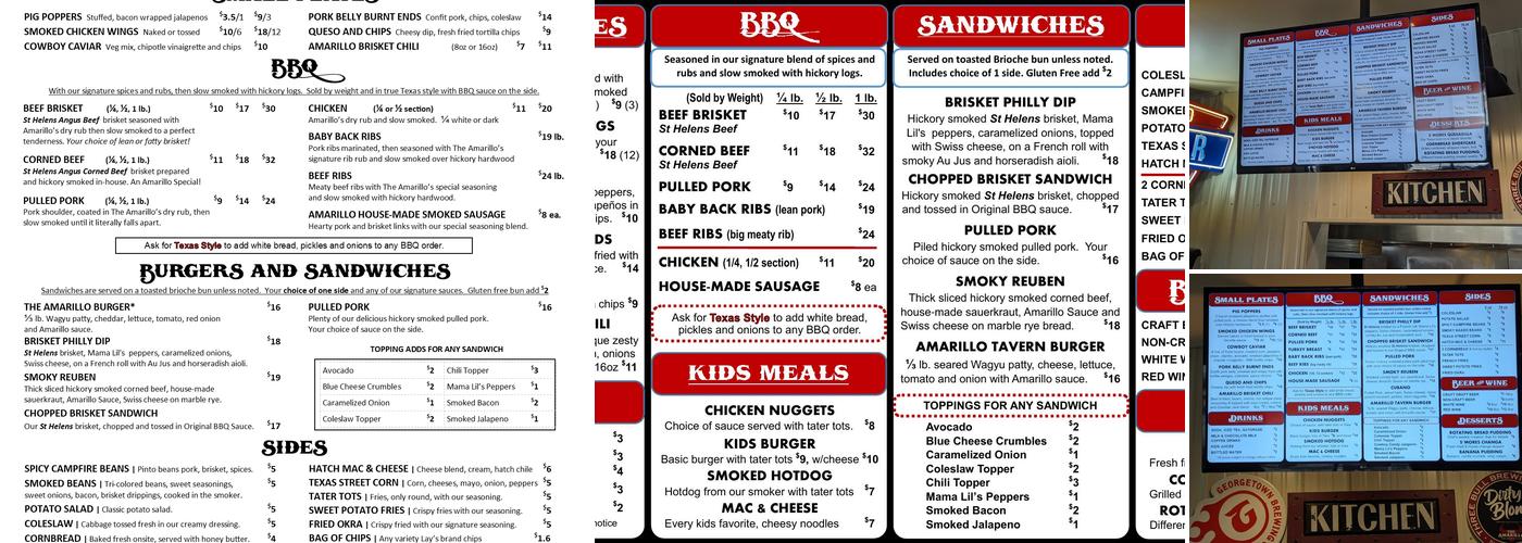 Amarillo Barbecue Menu