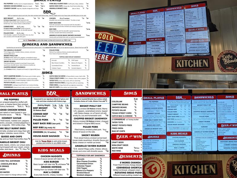 Amarillo Barbecue Menu