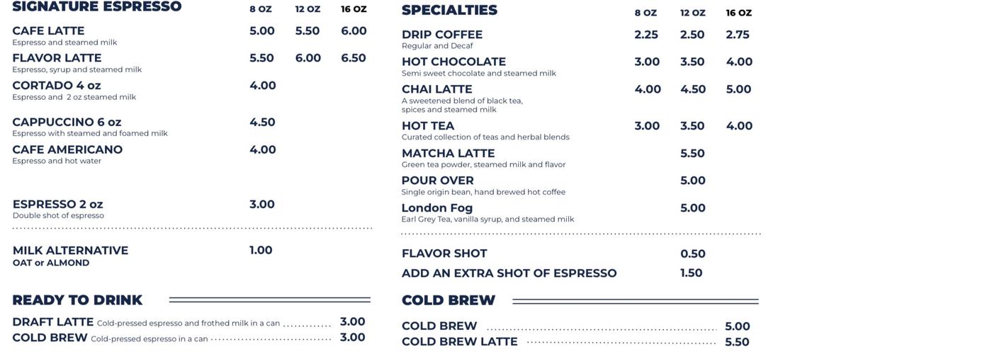Gambit Coffee Bar Menu