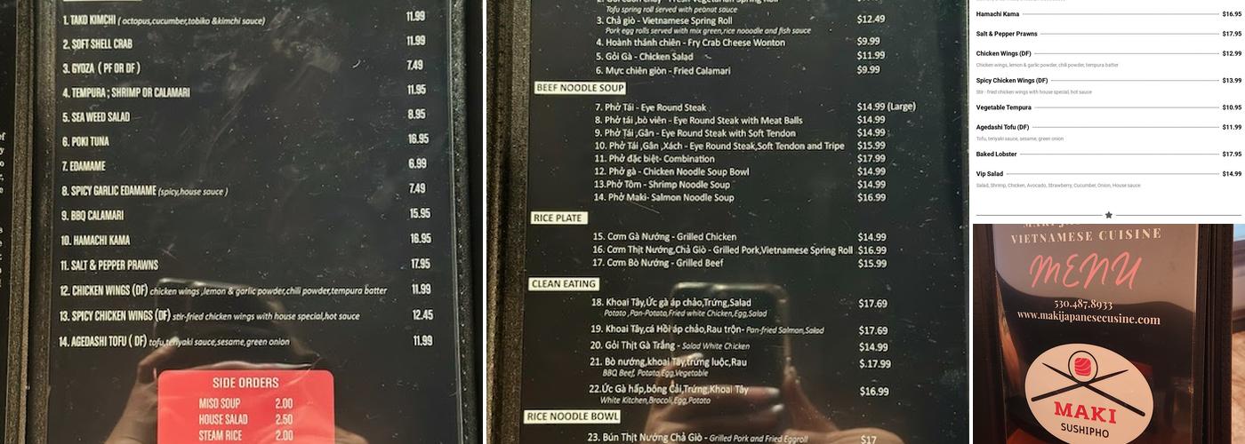 Maki Japanese and Vietnamese Cuisine Menu