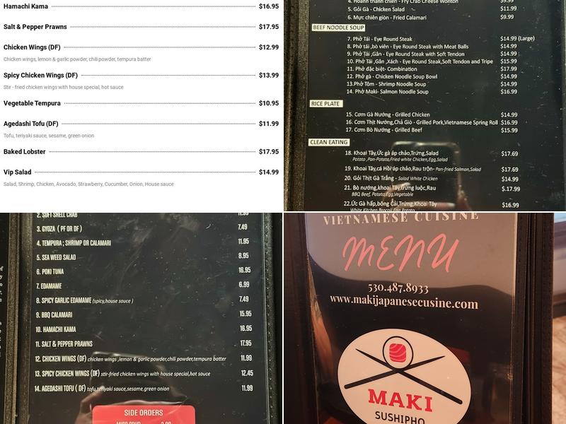 Maki Japanese and Vietnamese Cuisine Menu