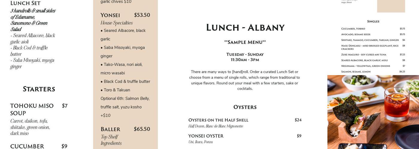 Yonsei Handrolls Menu