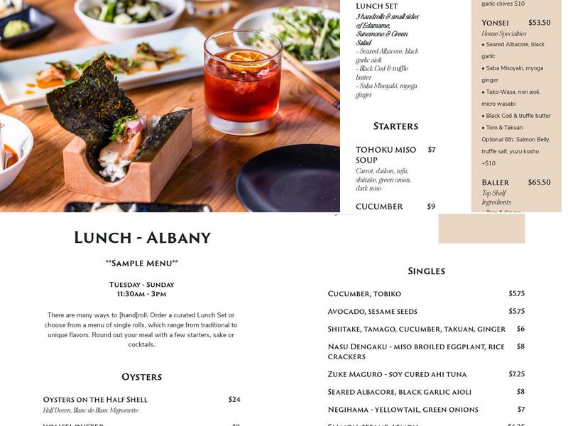 Yonsei Handrolls Menu