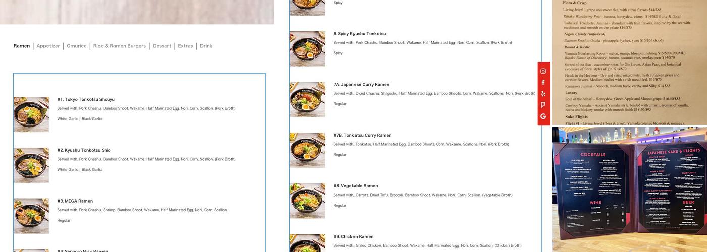 Kyuramen x TBaar - Downtown Chicago 九汤屋拉面 Bubble Tea Menu