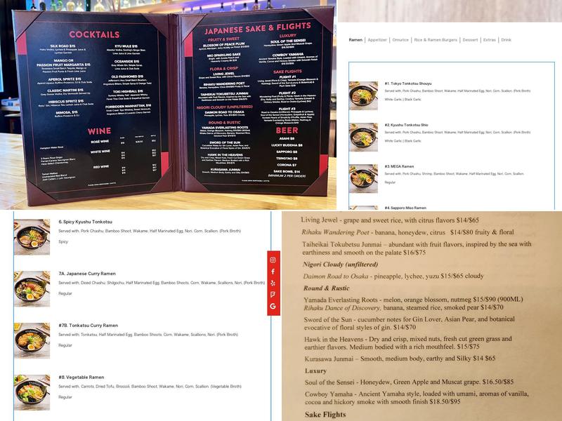 Kyuramen x TBaar - Downtown Chicago 九汤屋拉面 Bubble Tea Menu