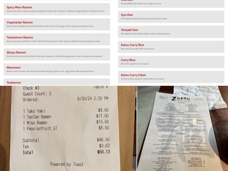 Zundo Ramen & Donburi Red Bank Menu