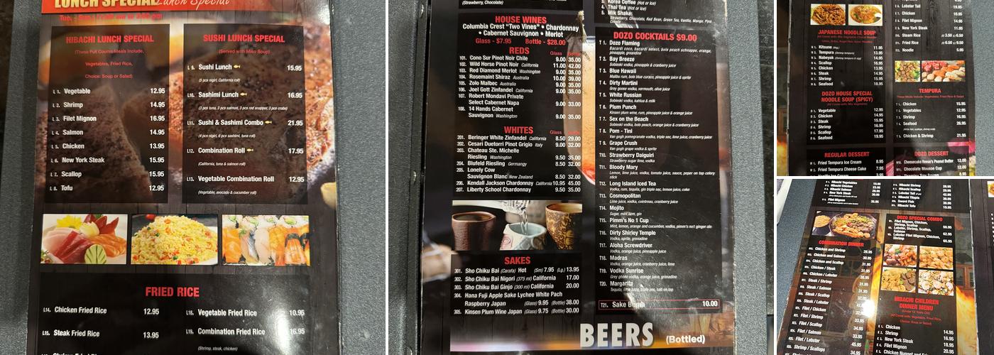 DOZO JAPANESE CUISINE Menu