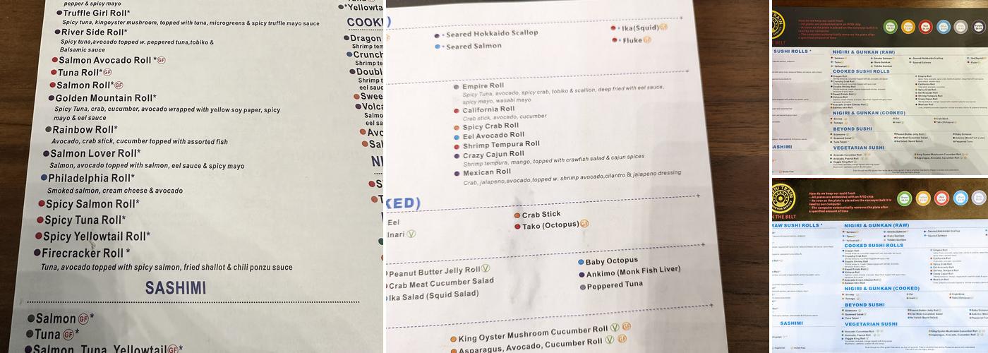 Sushi Train Menu