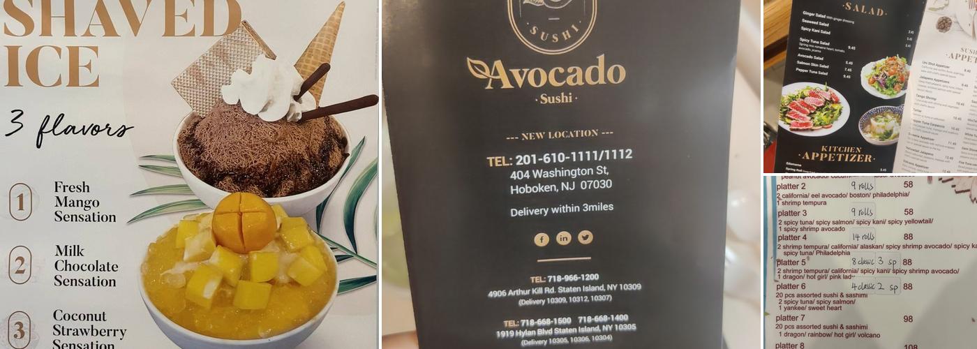 Avocado sushi Menu